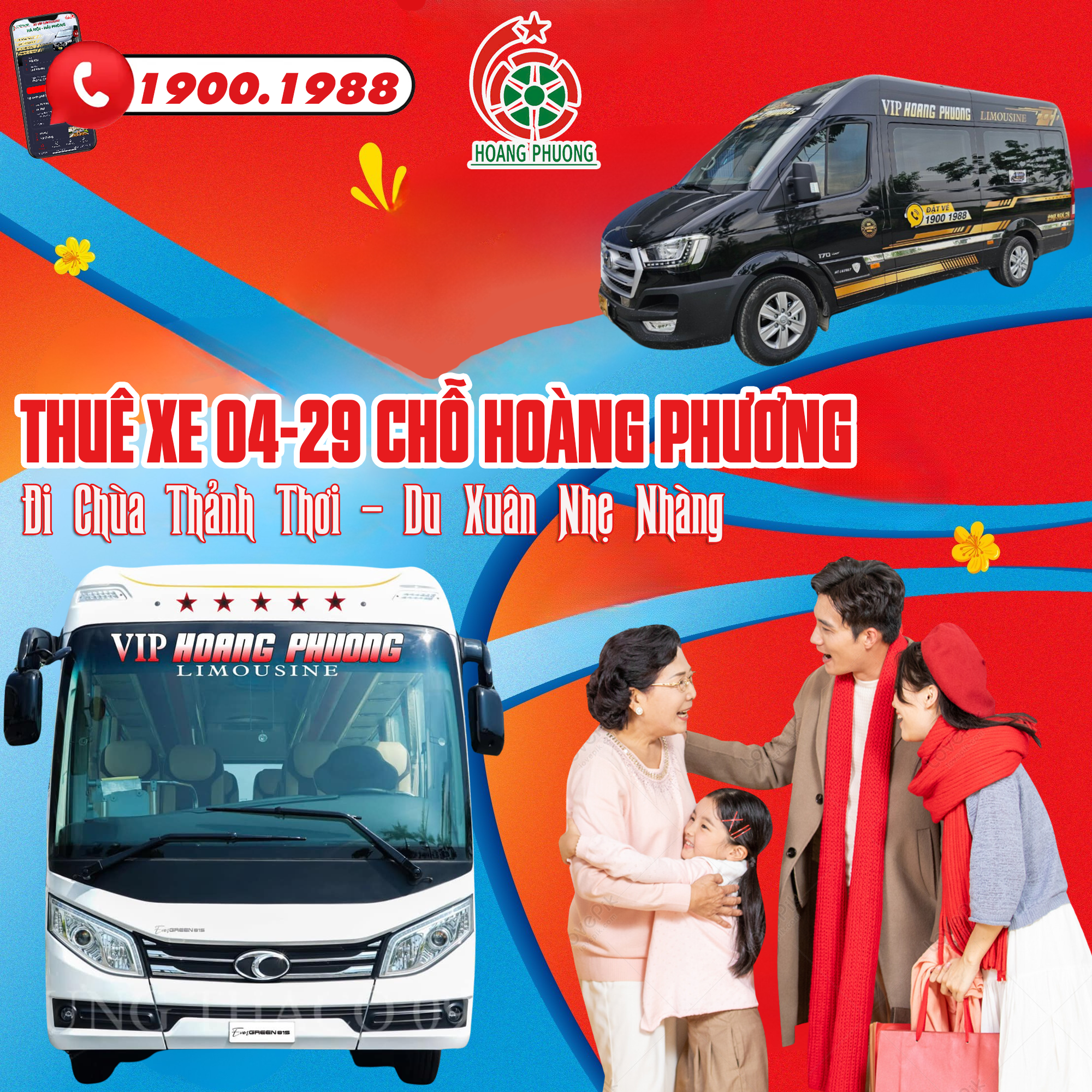 Hoàng Phương limousine cho thuê xe 04-29 chỗ lễ chùa, du xuân 2025